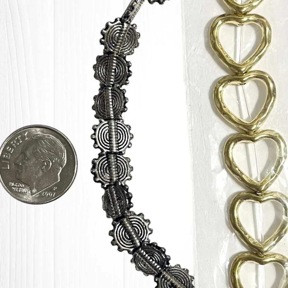 LOT Metallic Beads Jewelry Making Silver Tone Goldtone Mix Hearts Spacers Crafts